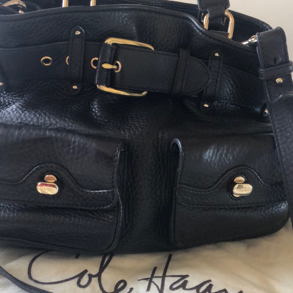 Brown pebbled leather convertible handbag